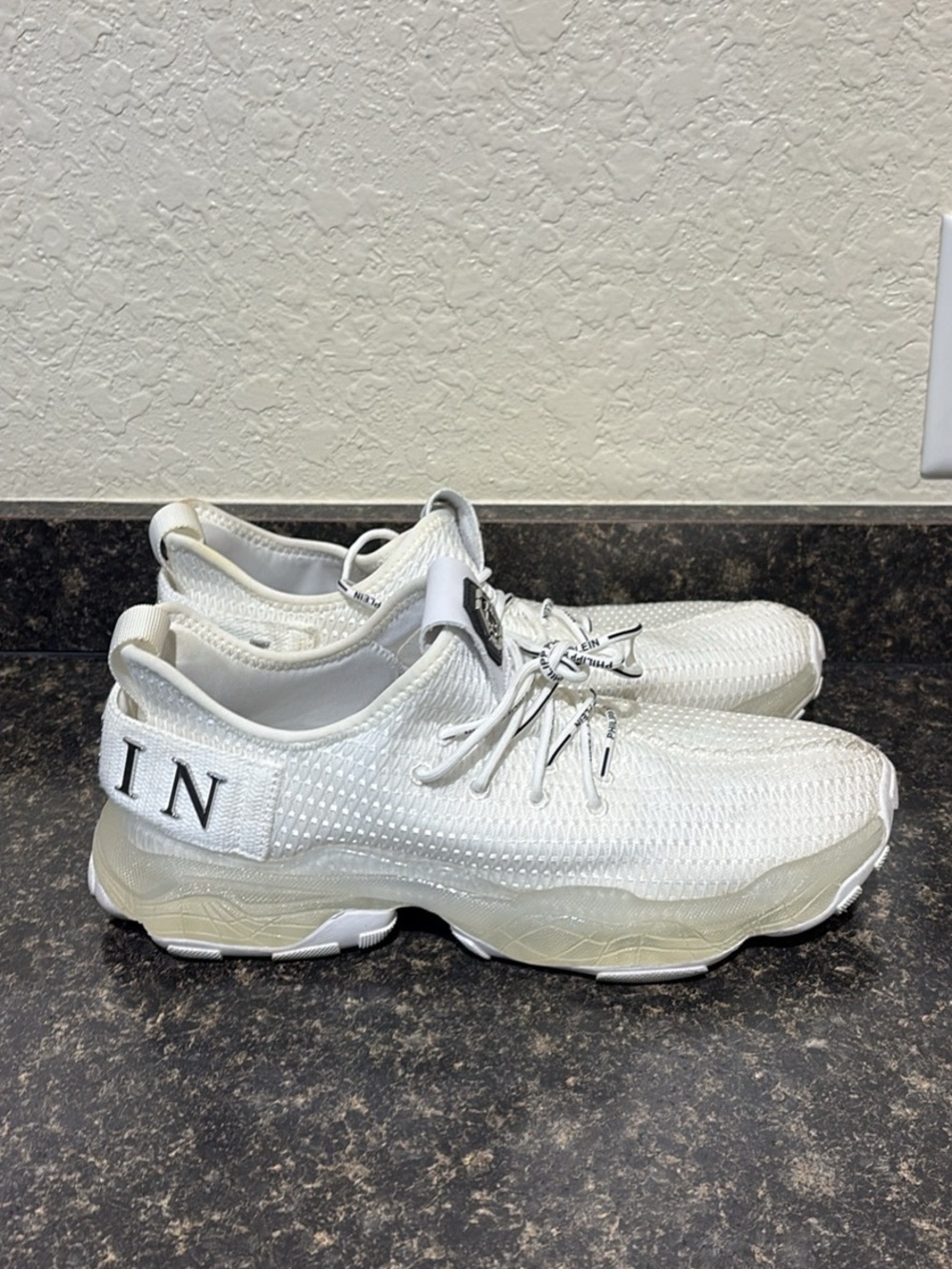 Philipp Plein gently used Men's White Knit Athletic Sneakers